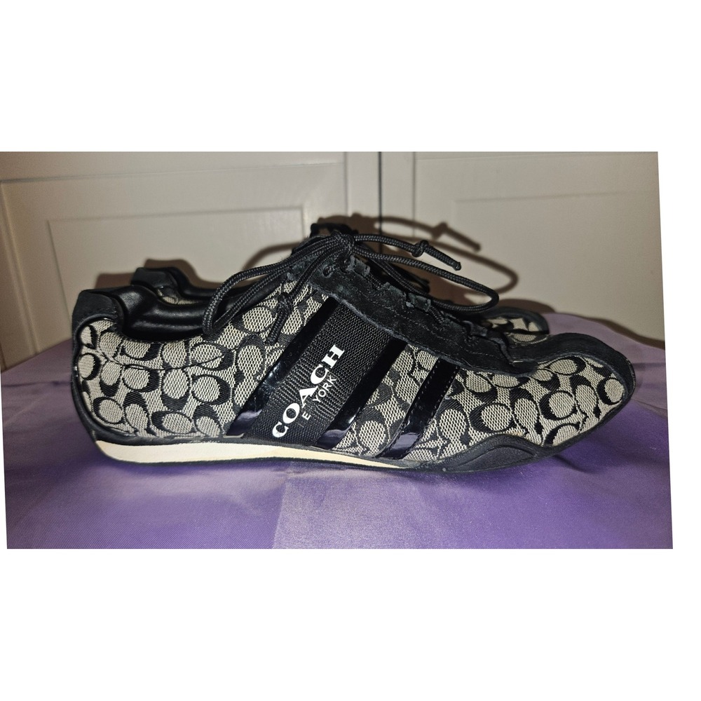 Coach Signature Remonna Monogram Black Suede Patent Leather Low Top Sneakers 7B - Picture 4 of 11